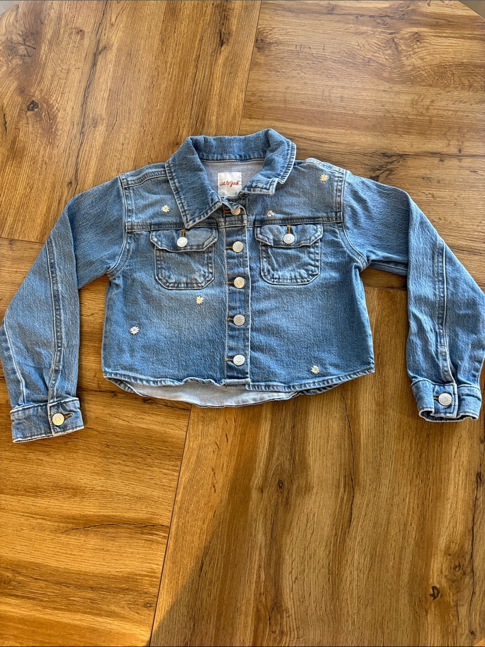 Cat & Jack Light Blue Denim Jacket with Daisy Embroidery